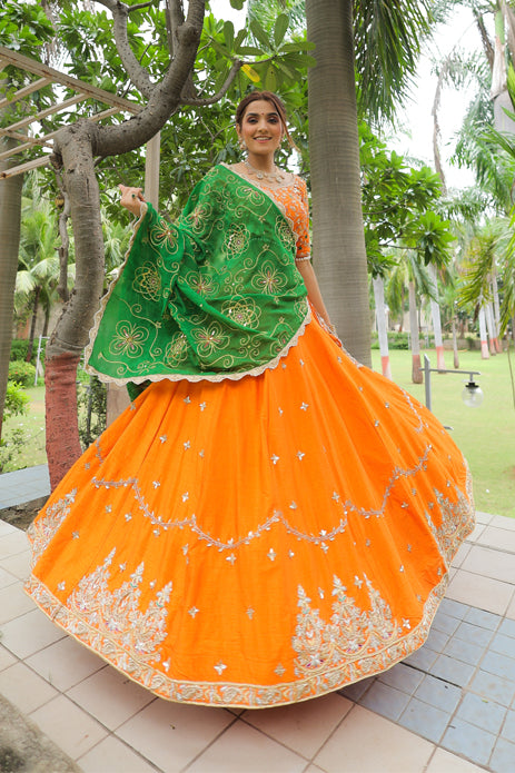 Orange And Green Lehenga Choli Orange And Green Lehenga Choli
