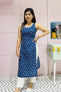 Regal Blue Block Printed Kurta (Padded)