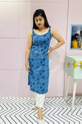 Flat Blue Block Printed Kurta (Padded)