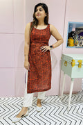 Brownish Red Block Printed Kurta (Padded)