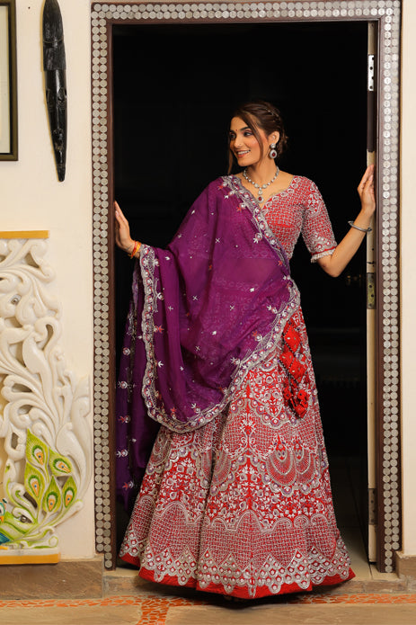 Purple and Red Lehenga Choli