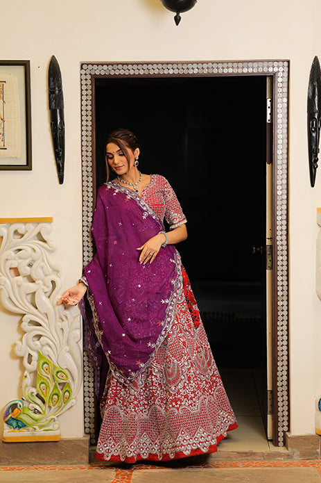 Purple and Red Lehenga Choli