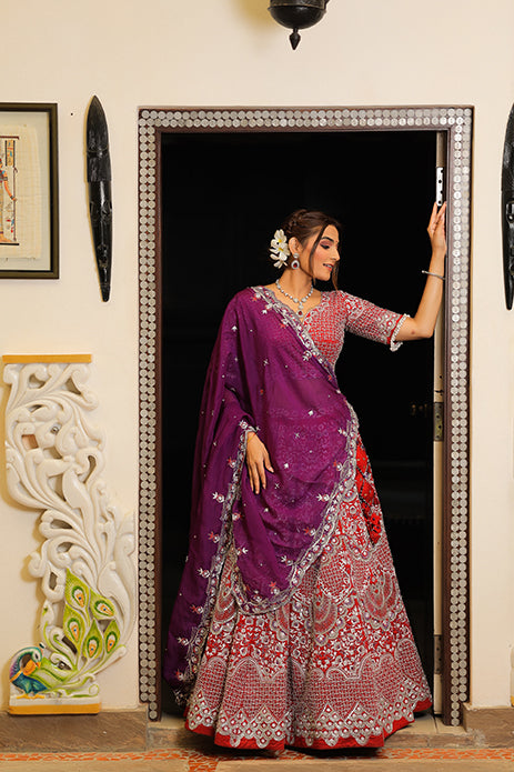 Purple and Red Lehenga Choli