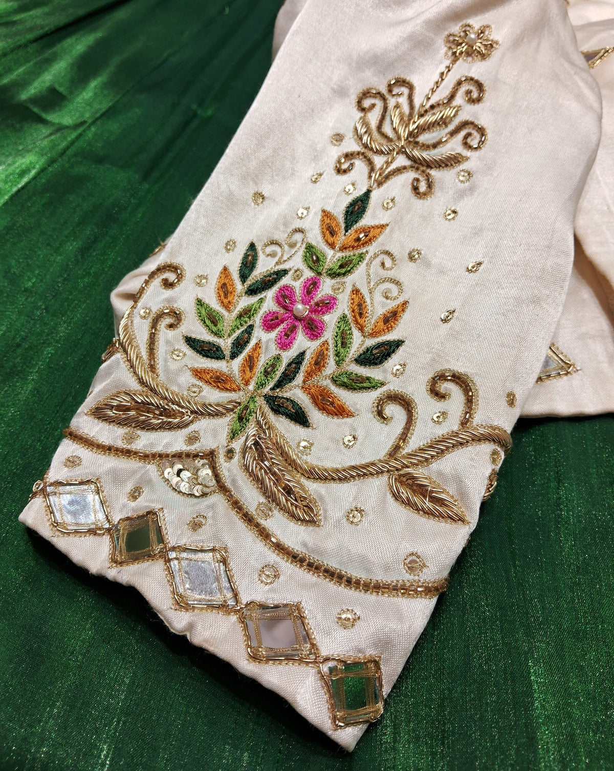 White Silk blouse with Stunning Zardosi Work & Hand Embroidery