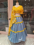 blue yellow lehenga choli