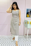 Light Grey Block Printed Kurta (Padded)