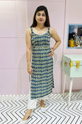 Saga Green Block Printed Kurta (Padded)