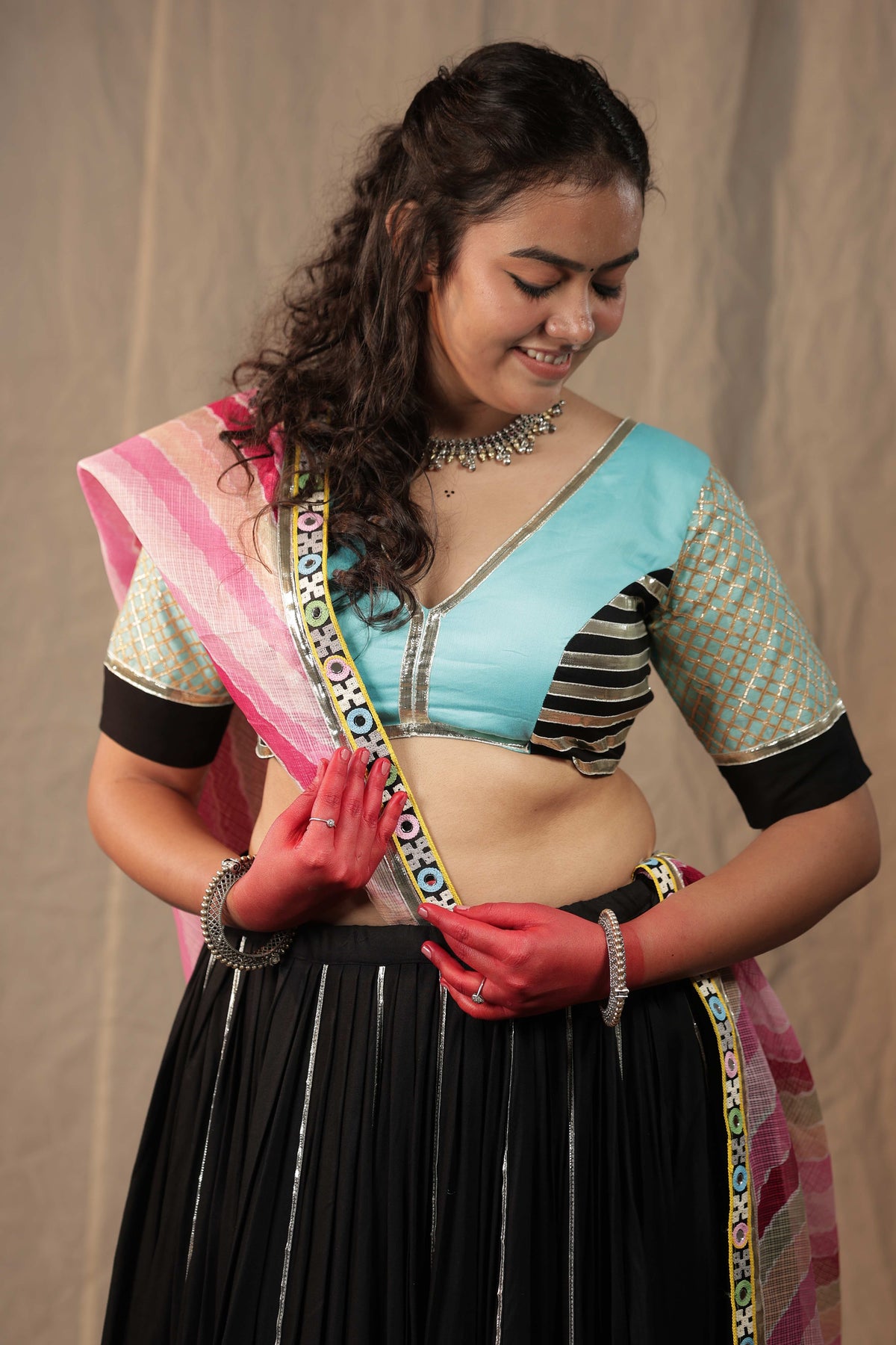 Ratri Gulab - Black & Aqua Chaniya Choli for Navratri