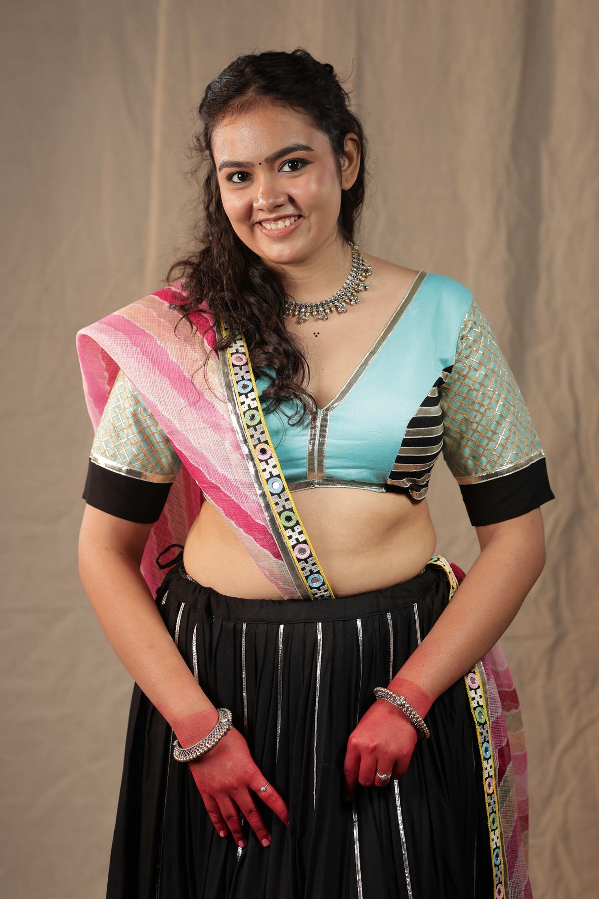 Ratri Gulab - Black & Aqua Chaniya Choli for Navratri