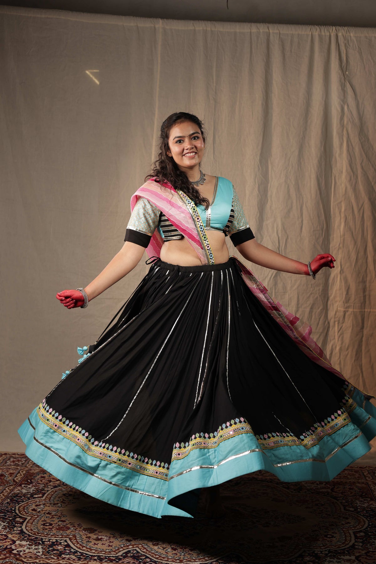 Ratri Gulab - Black & Aqua Chaniya Choli for Navratri