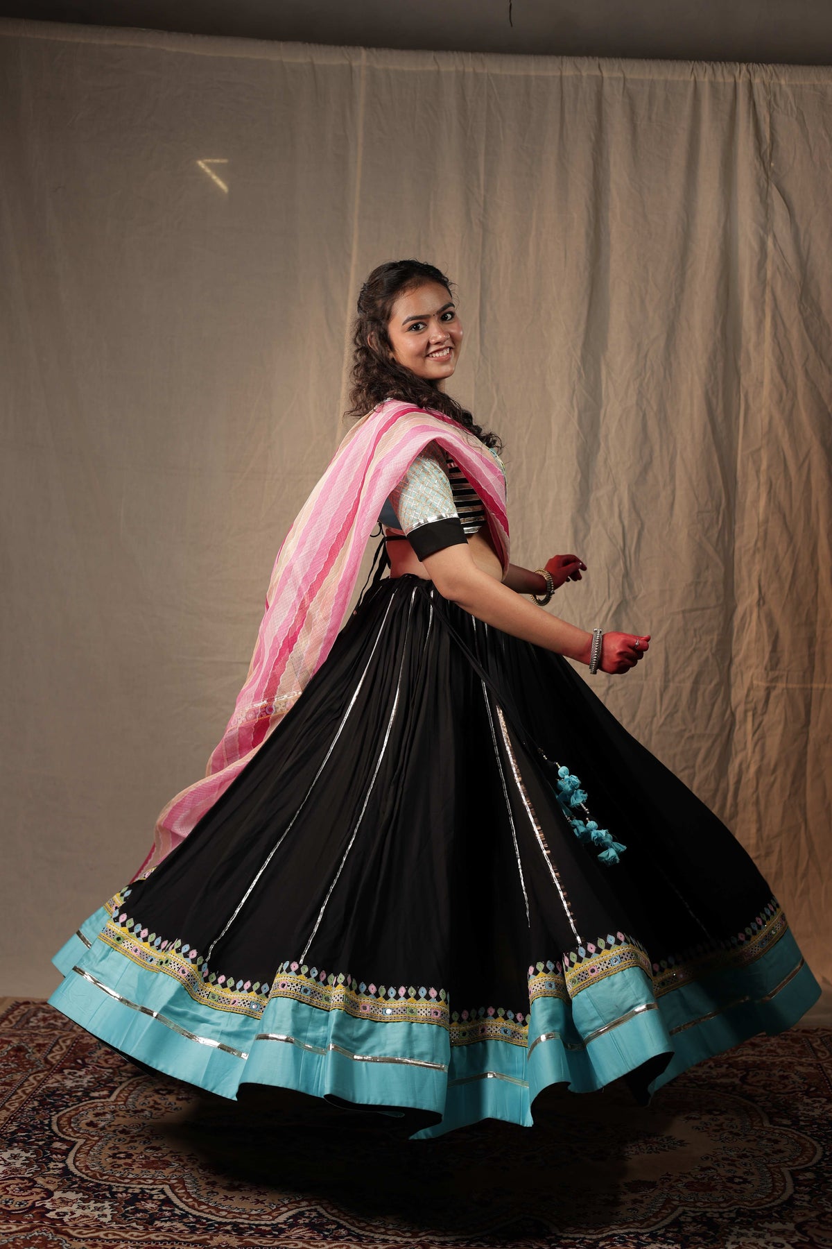 Ratri Gulab - Black & Aqua Chaniya Choli for Navratri