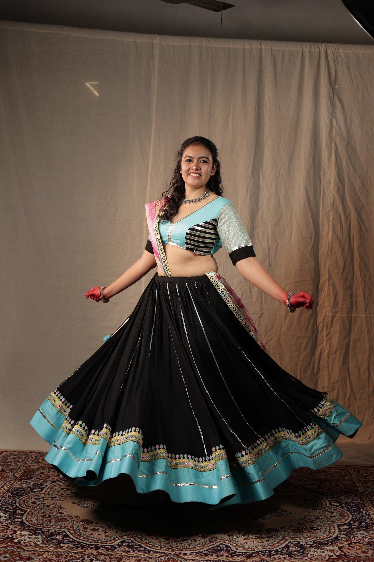 Ratri Gulab - Black & Aqua Chaniya Choli for Navratri