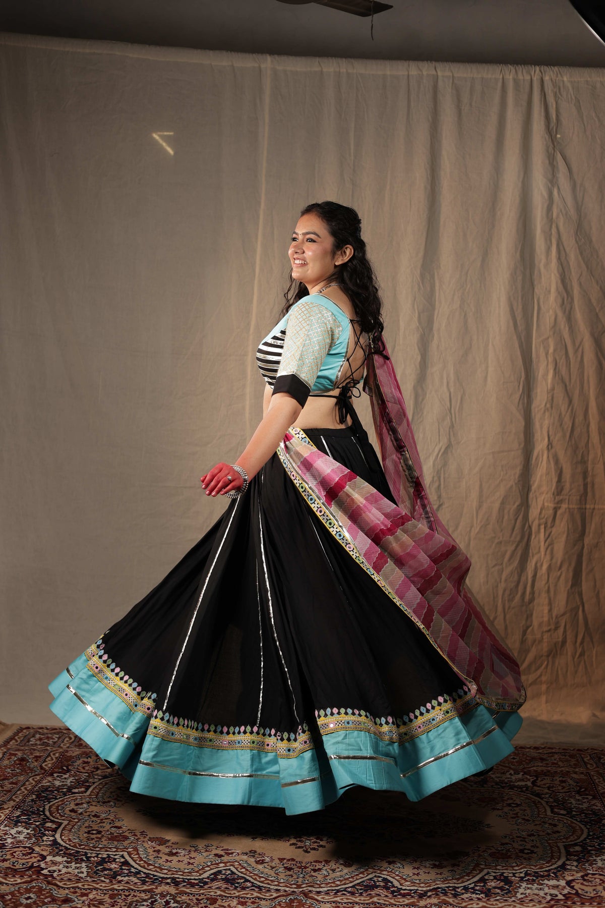 Ratri Gulab - Black & Aqua Chaniya Choli for Navratri