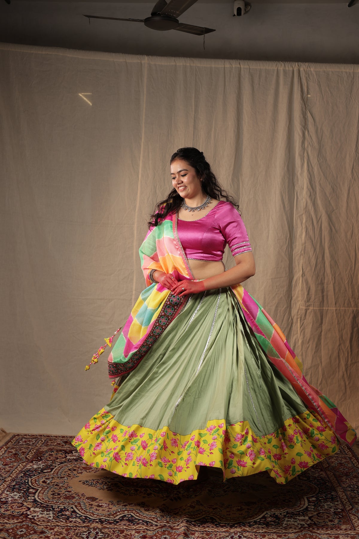 Gulabi Gazal - Green Floral Chaniya Choli
