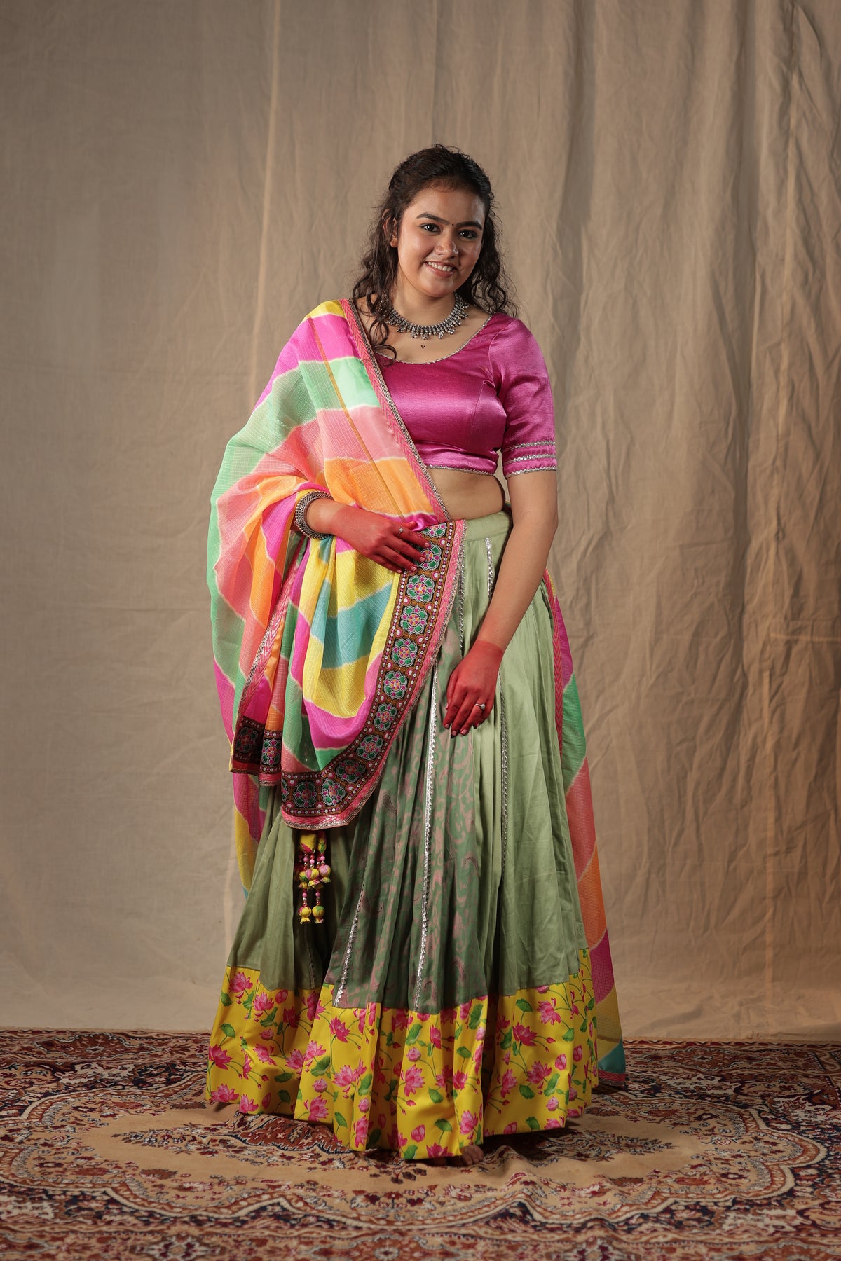 Gulabi Gazal - Green Floral Chaniya Choli