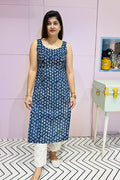 Dark Blue Block Printed Kurta (Padded)