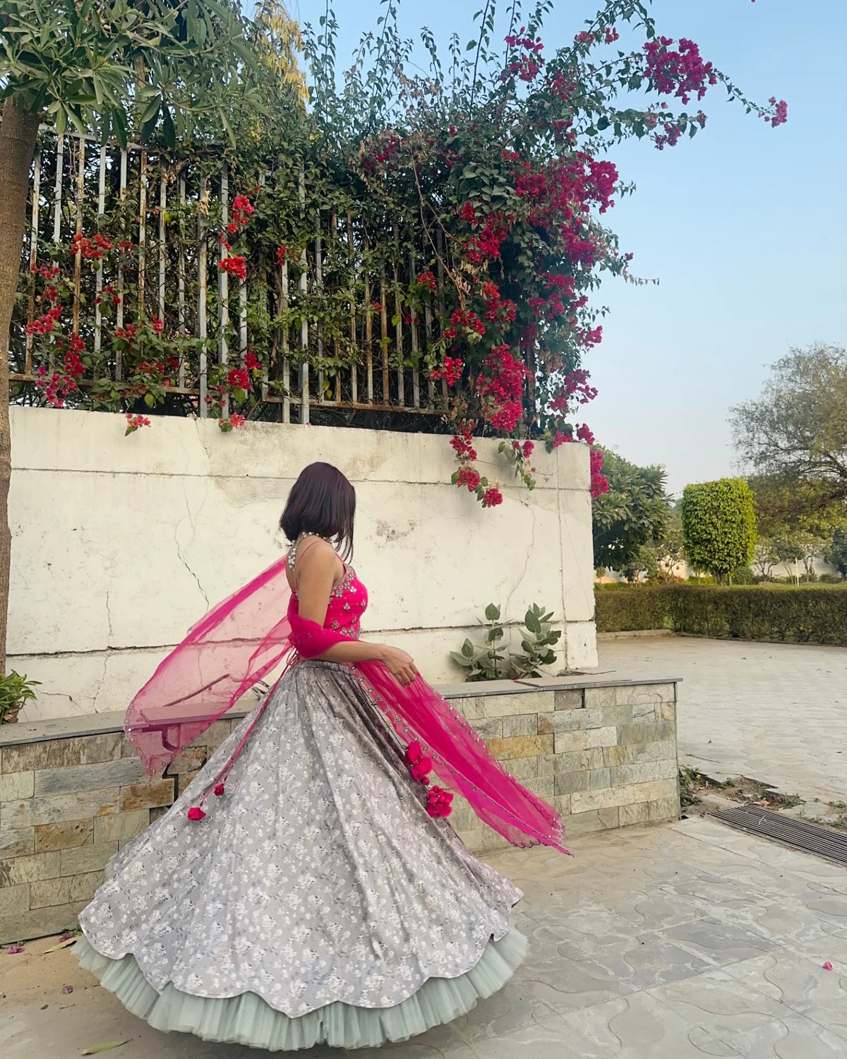 Grey Pink Lehenga Choli