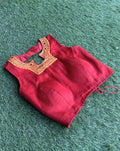 Red Silk Blouse with Gamthi Work Neck