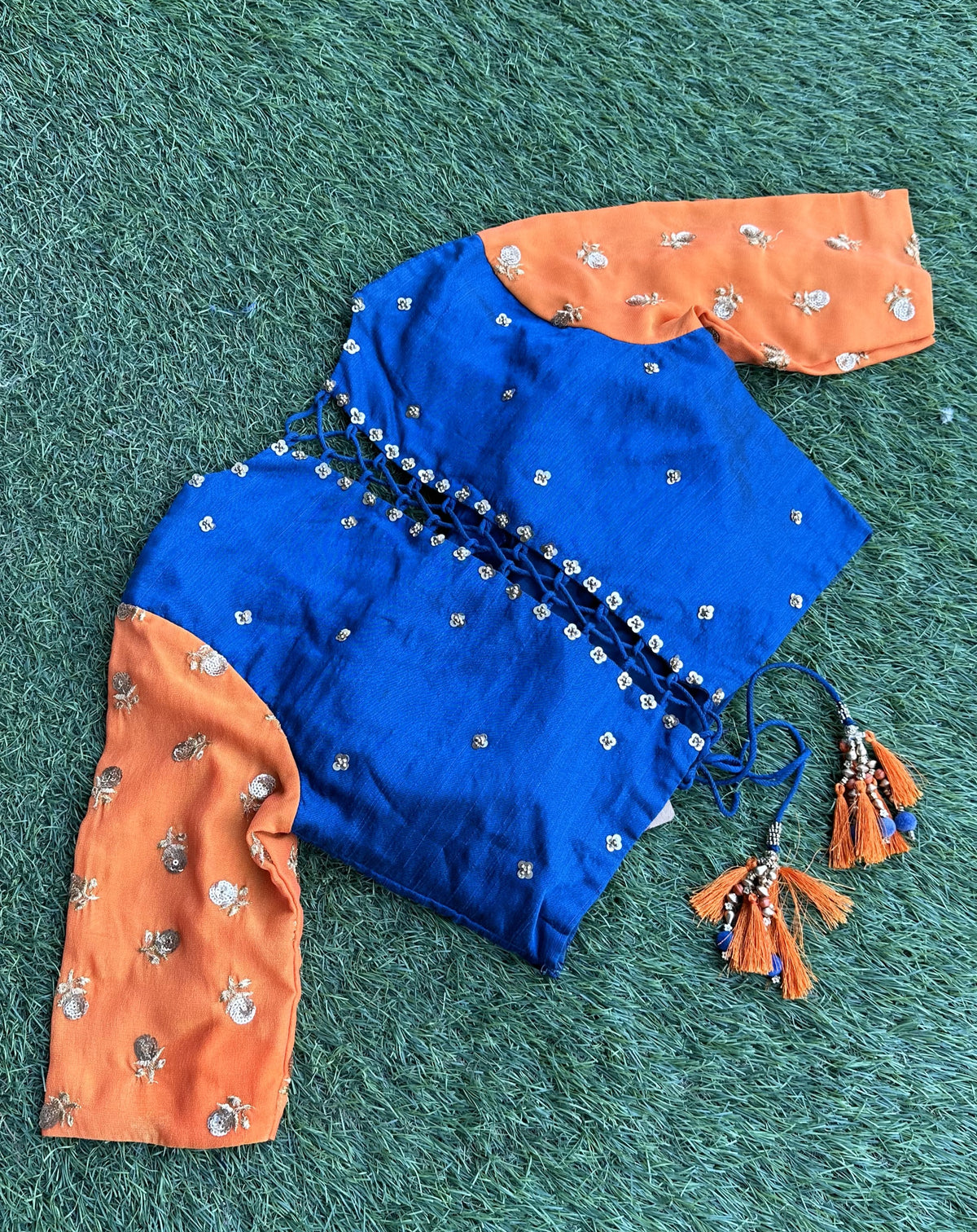 Blue Silk Blouse with sequence Work