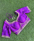 Purple Khatwork Raw Silk Blouse
