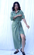 Retro green check two piece dress