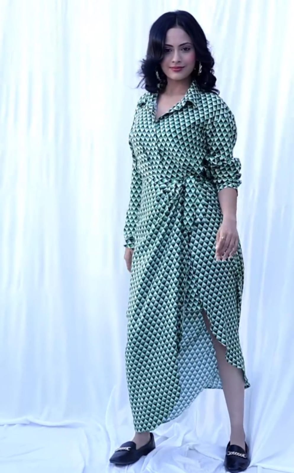 Retro green check two piece dress